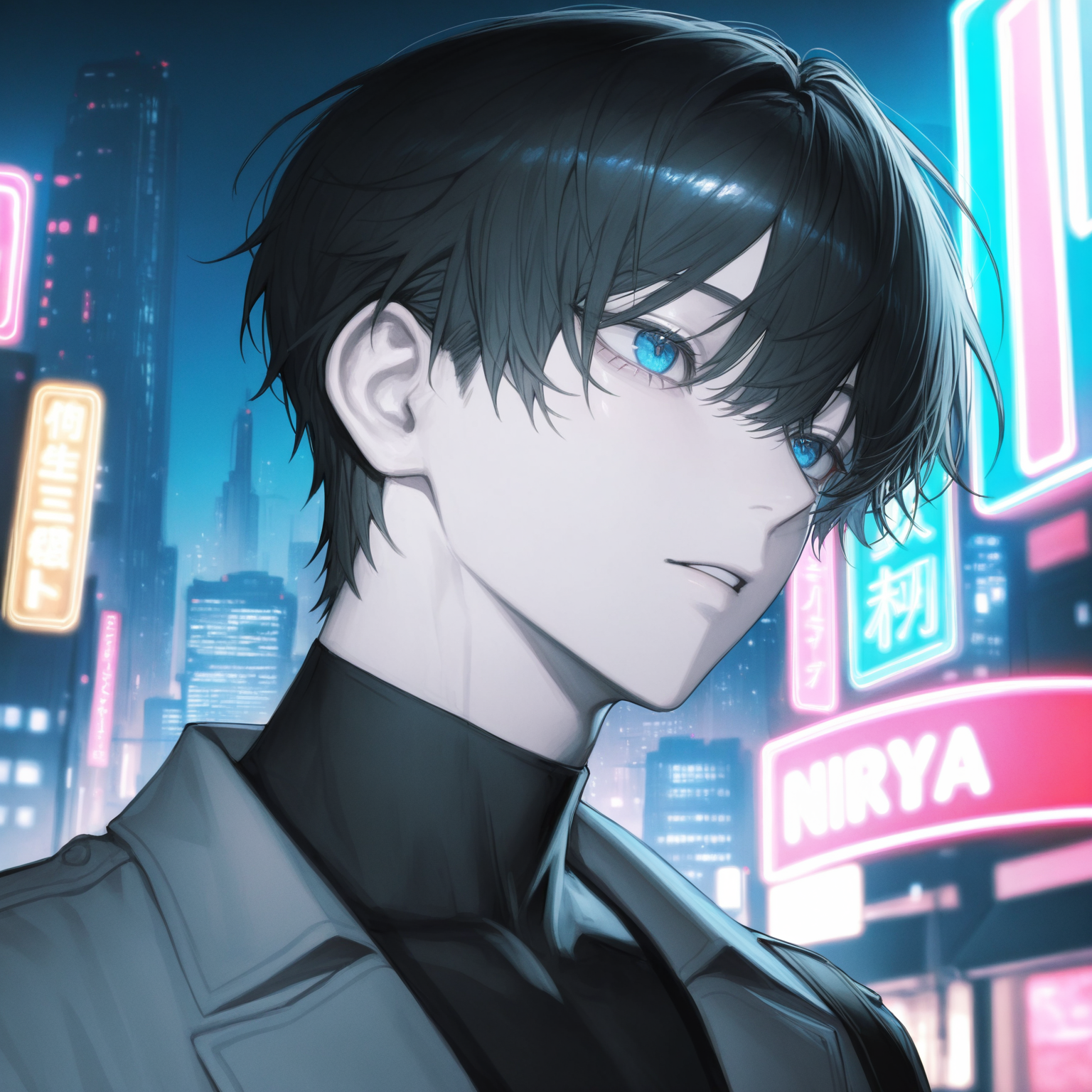 青い月が広がる都会