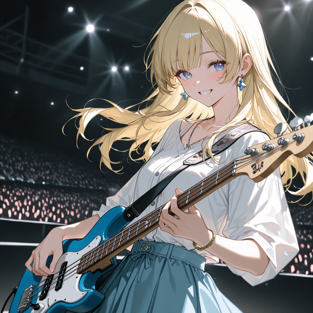 岡田モニカがステージにて演奏中