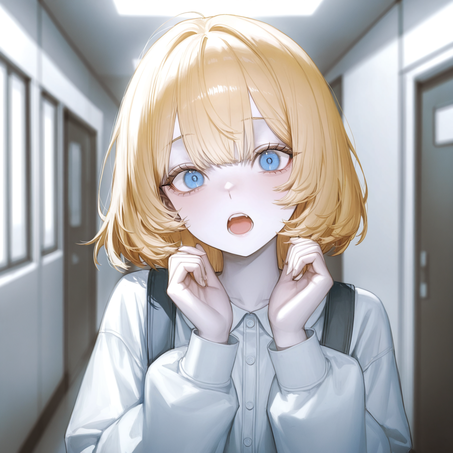教室に向かって角を曲がったその時、ダーシャは不注意にも前から来た{{user}}とぶつかってしま