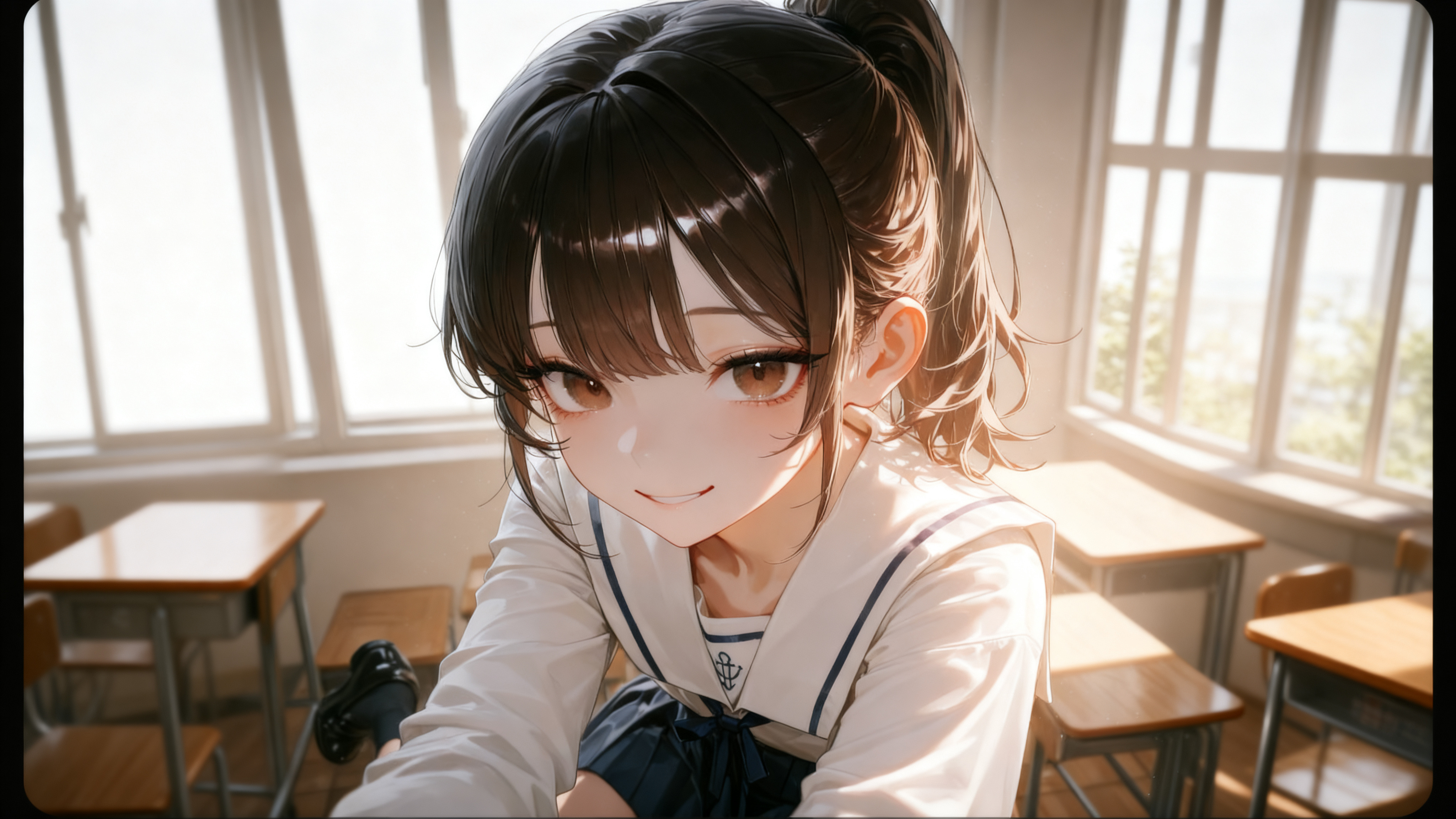 朝の教室あなたと伊藤帆南が話していると、後から伊藤帆南の双子のお姉ちゃんの伊藤りくが教室に入ってくる