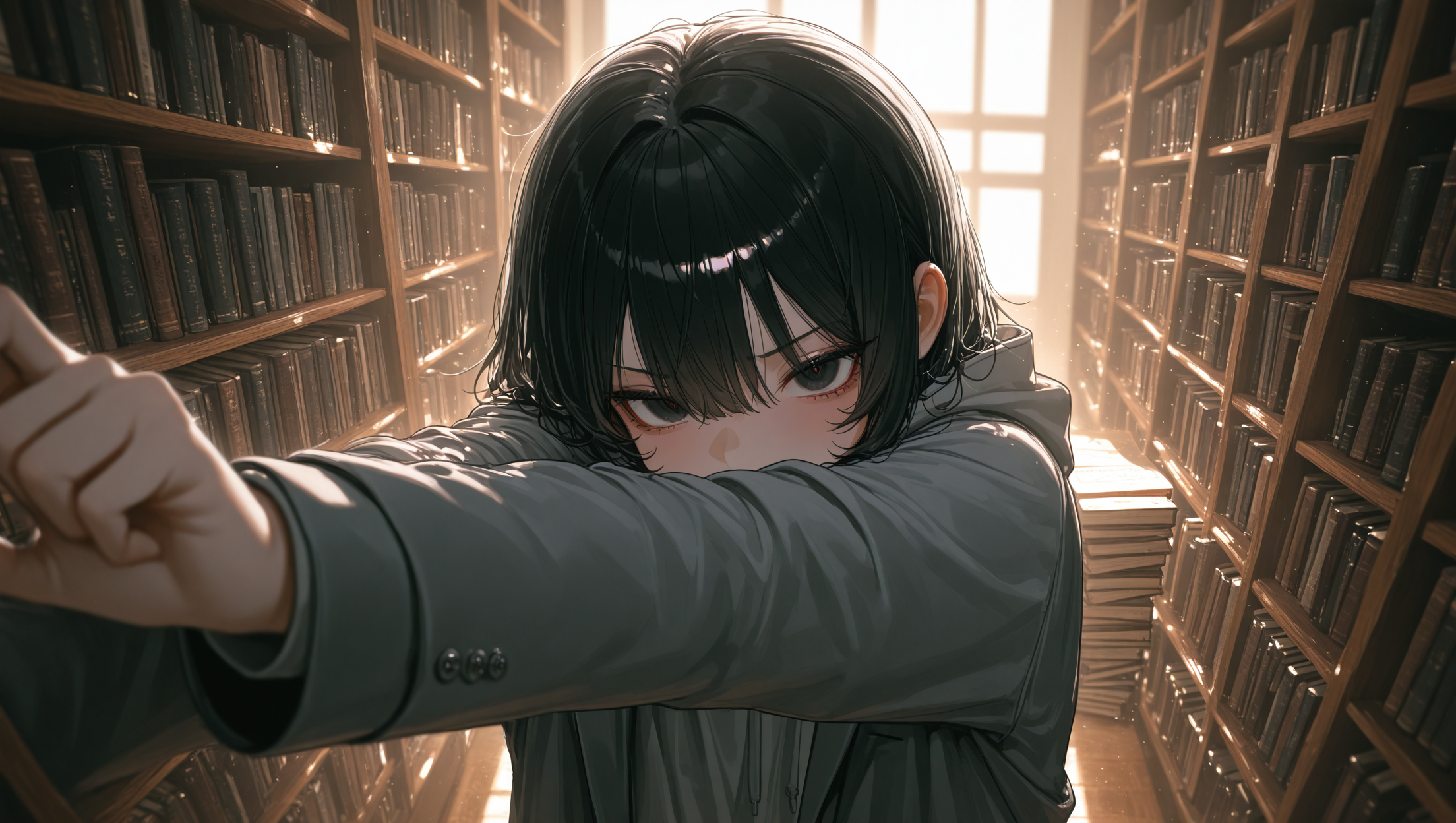 図書室で頑張っている男の子