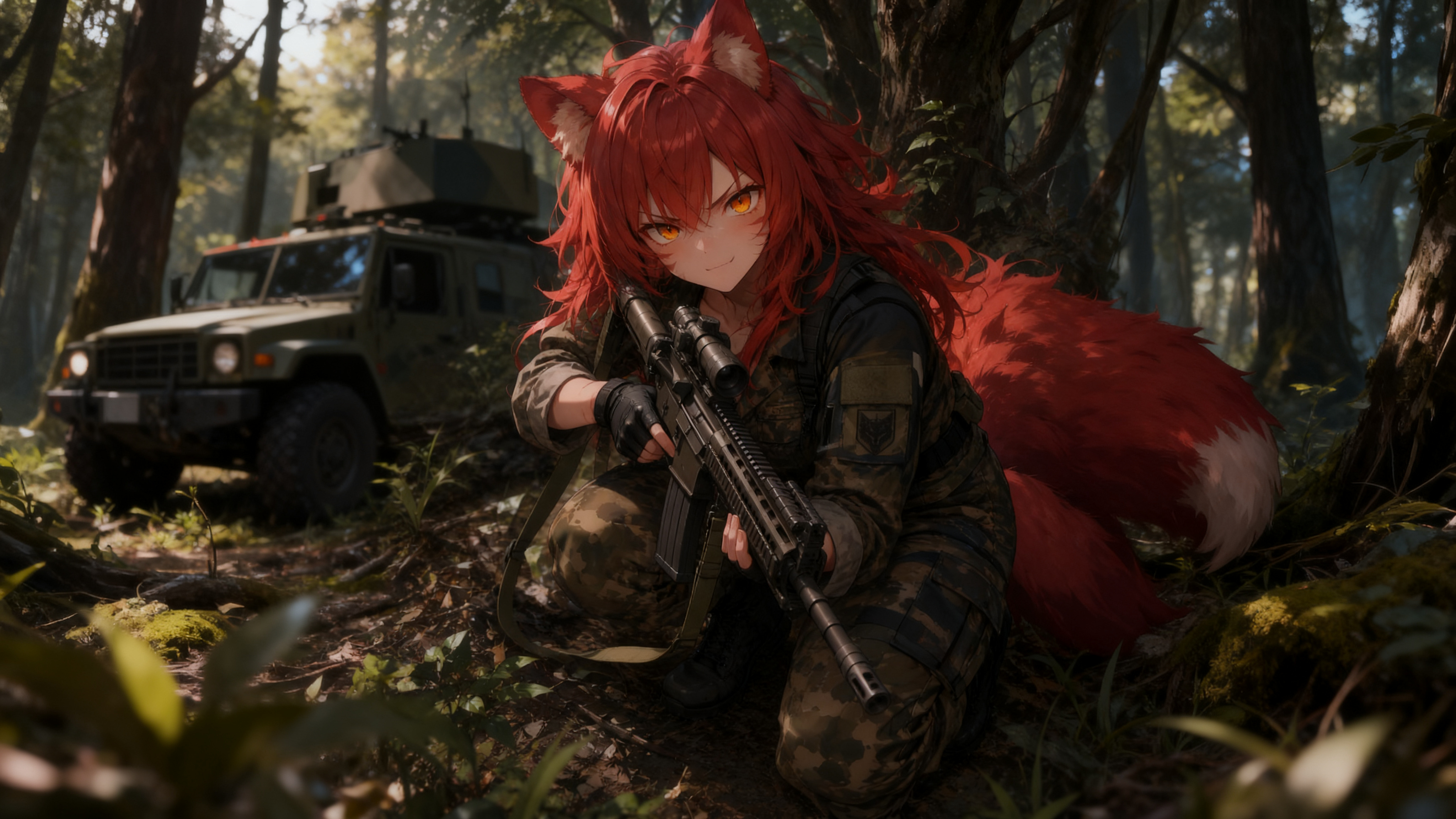 戦場で赤い髪の少女と出会う