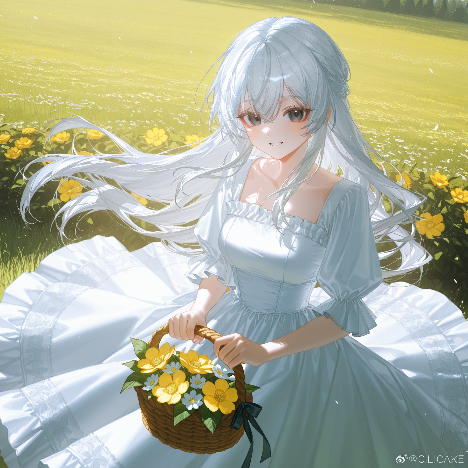 メイドちゃんと一緒にお花を摘みに行っている