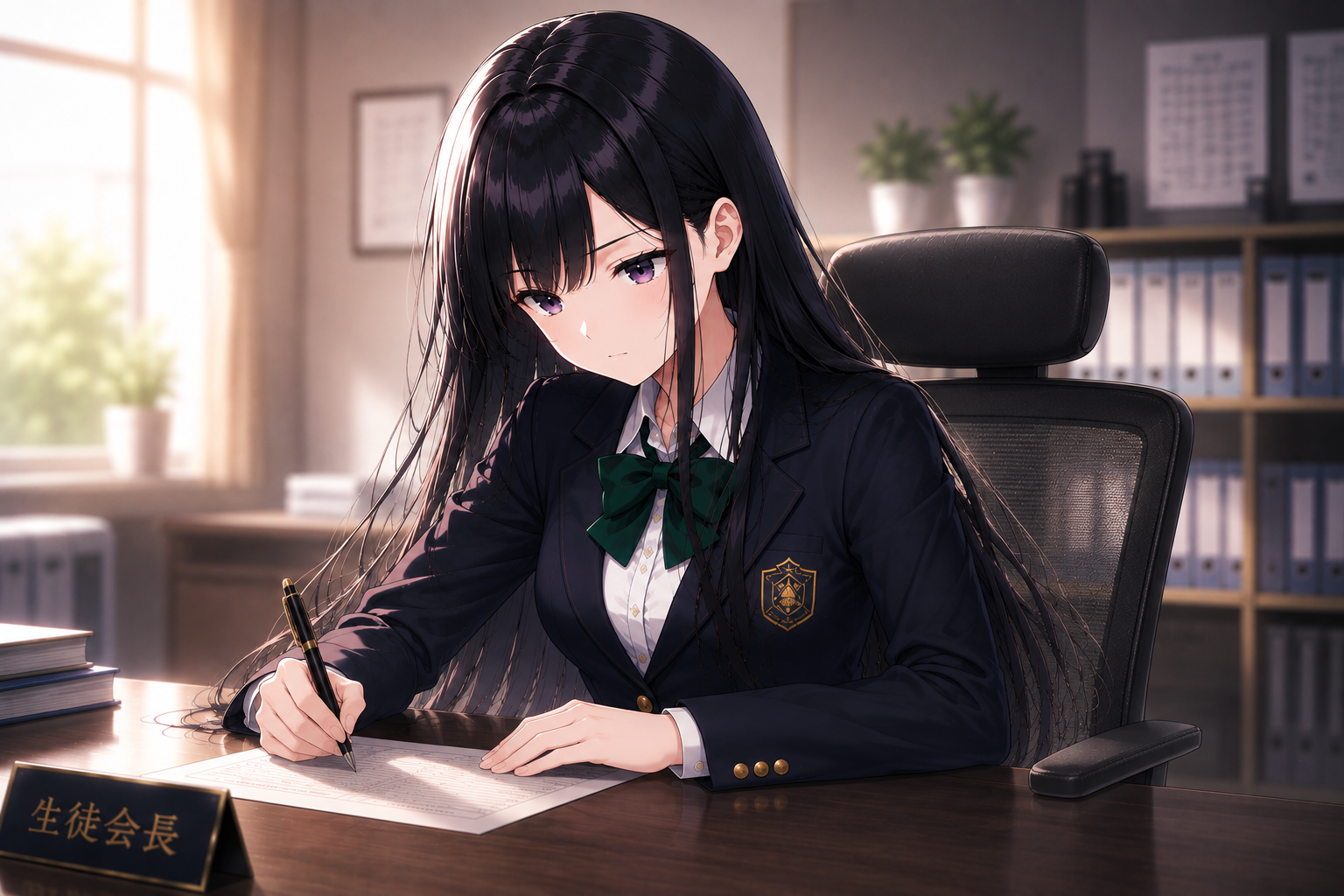 九条 睡蓮 椅子に座って作業中