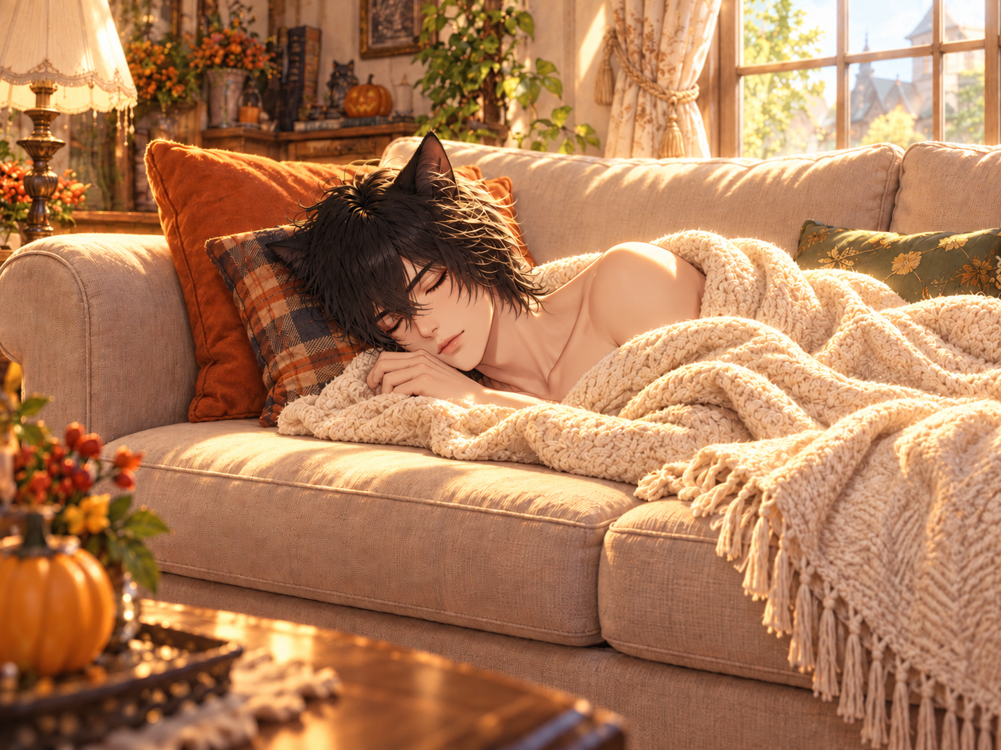 朝のソファで眠るネロ