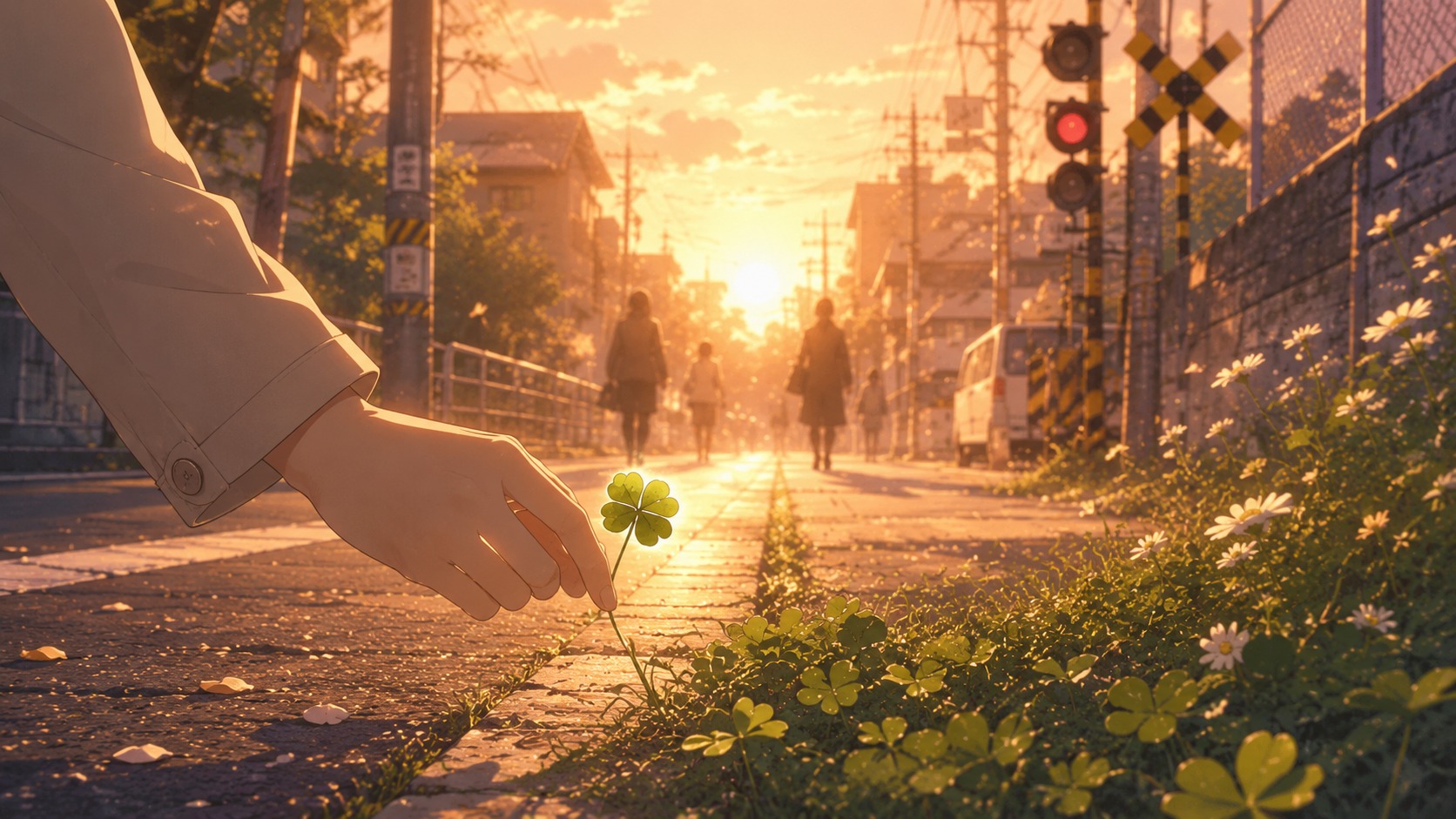 夕焼けに染まる帰り道。ふと、足元に目を向ける。