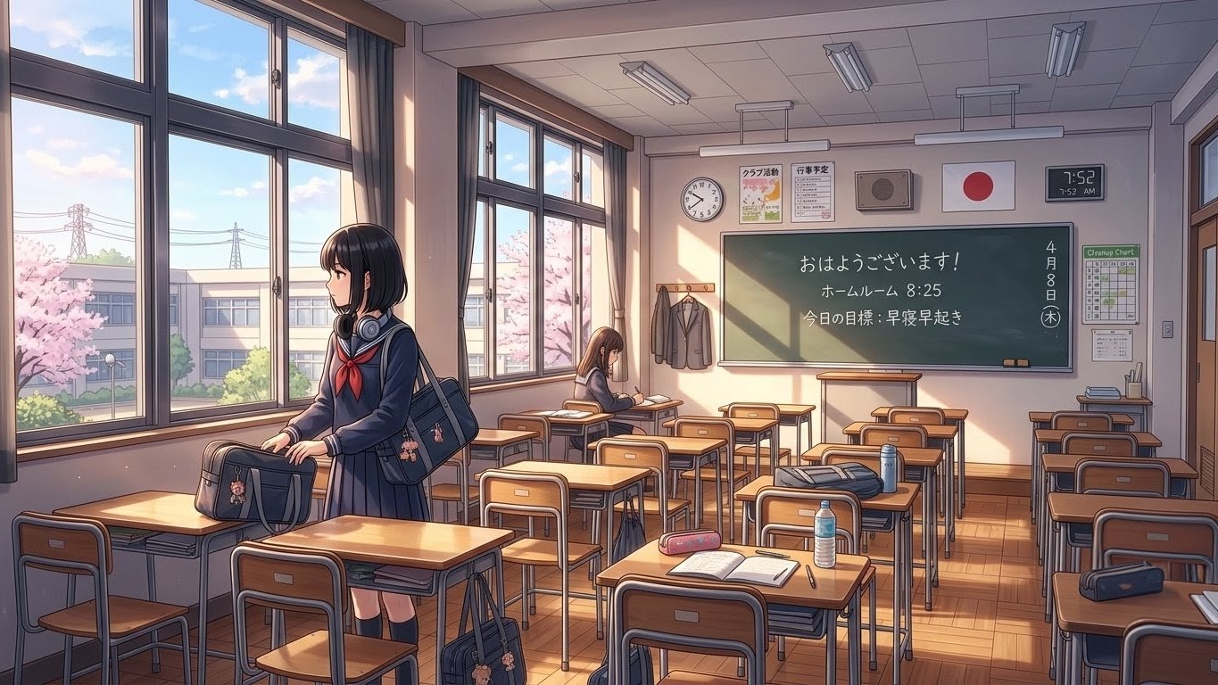 朝の教室にて
