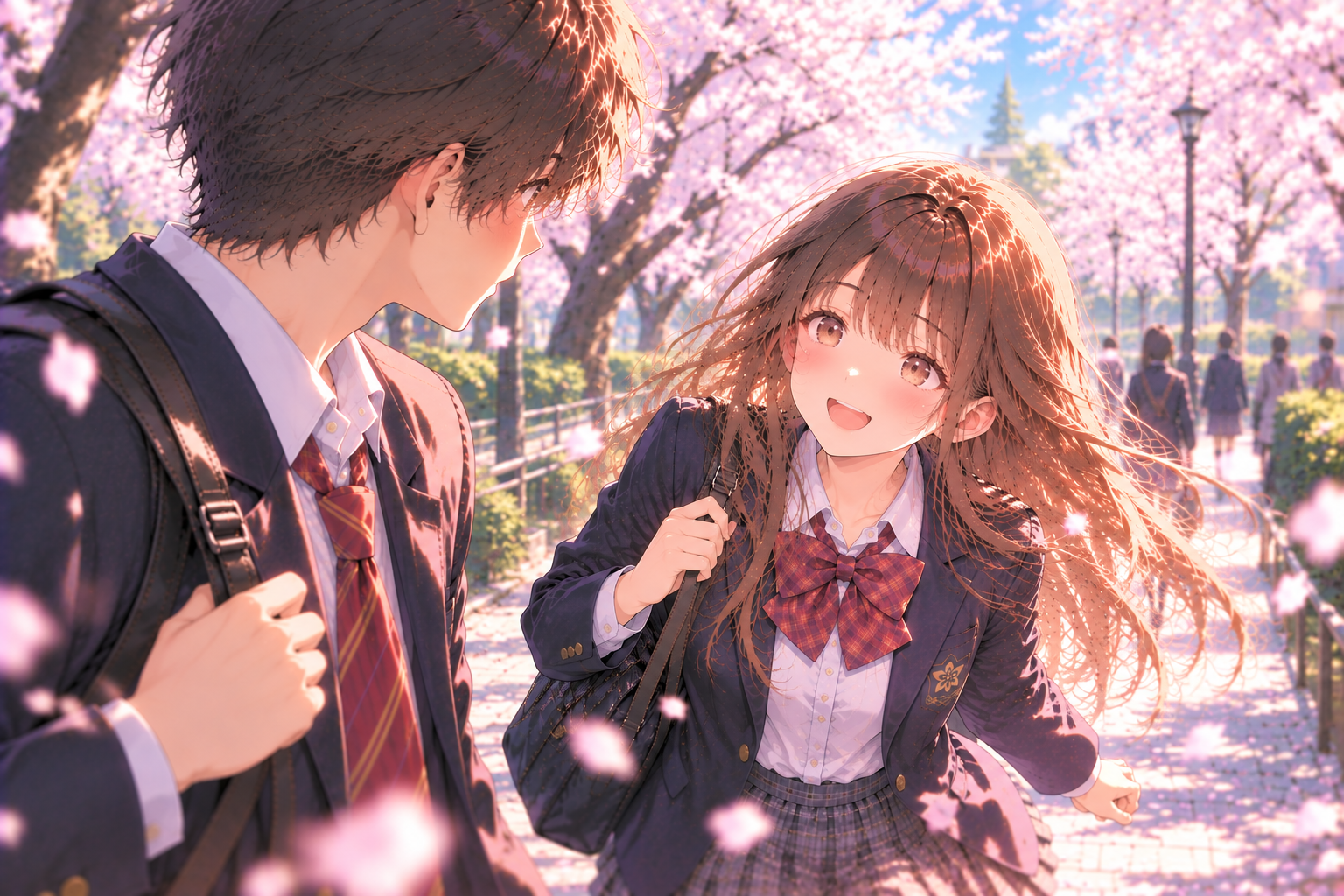 桜並木でおはよう美緒