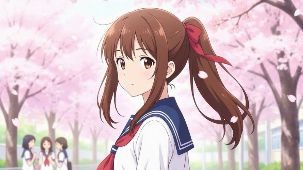 桜並木で