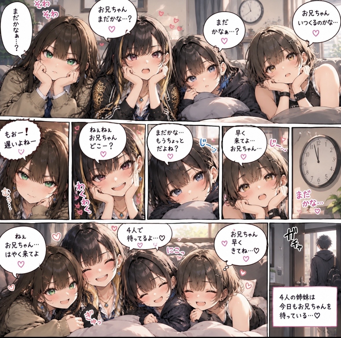 4人で楽しそうにお兄ちゃんを待つシーン