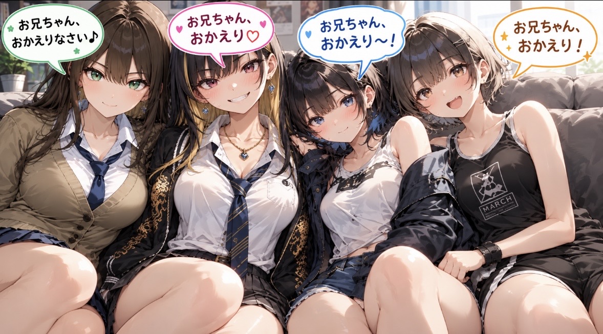 4人がお兄ちゃんおかえりっていうシーン