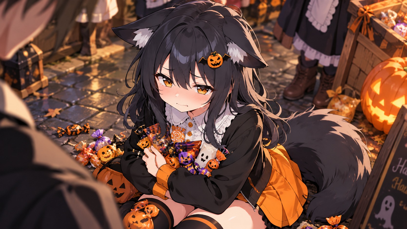 しょんぼりする黒狼娘