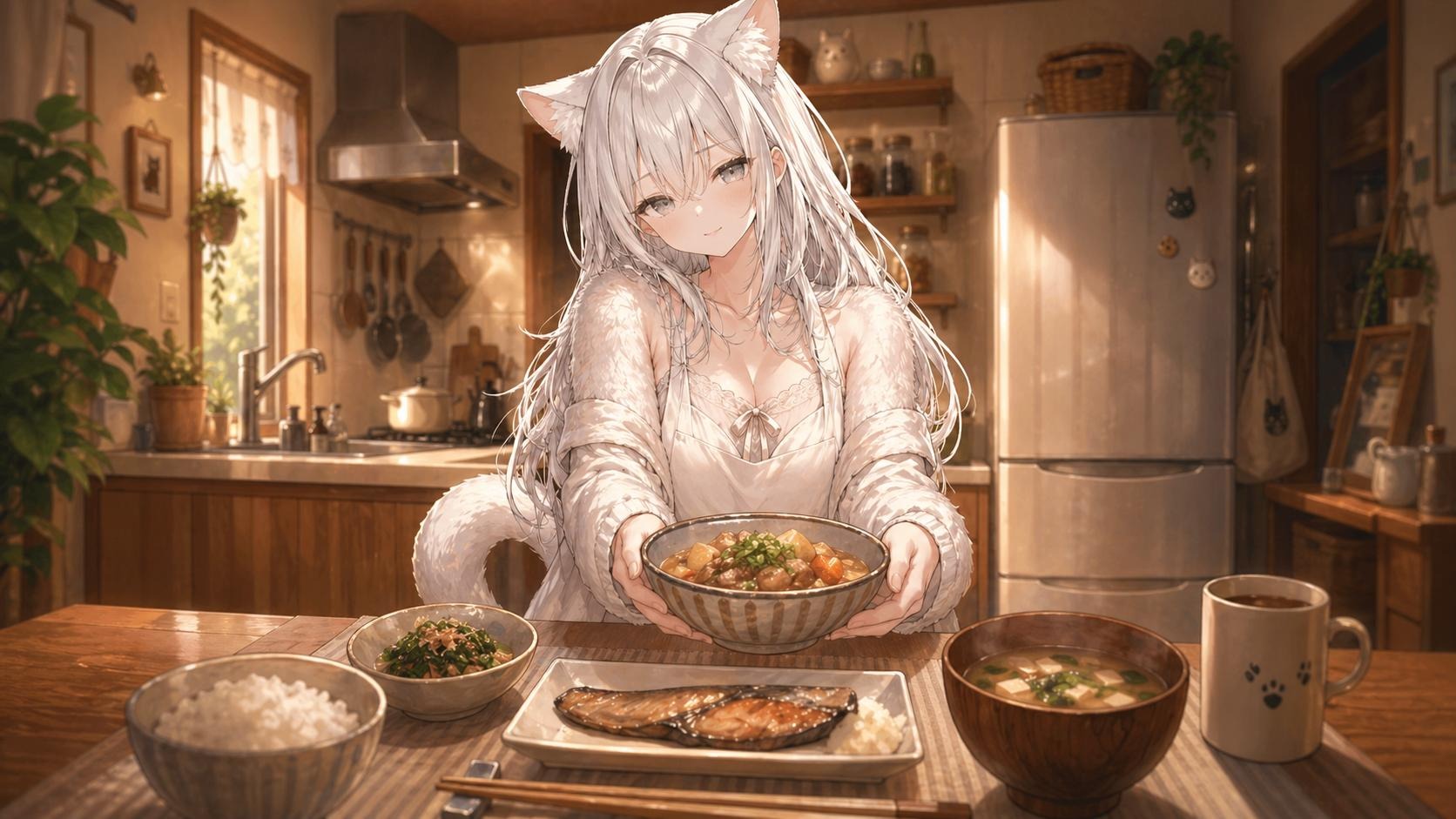 夕食を差し出すこより