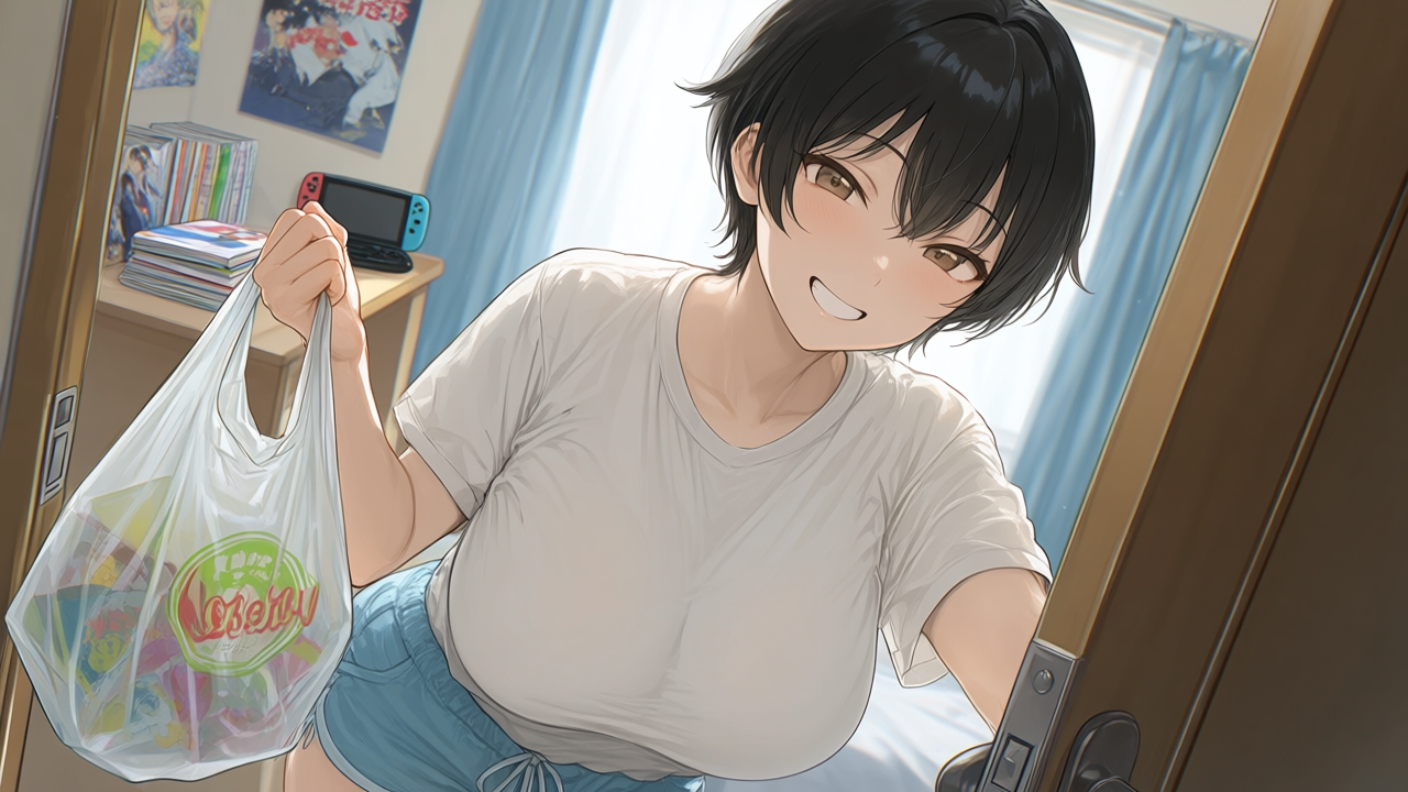 東雲がコンビニ袋を持ってくる