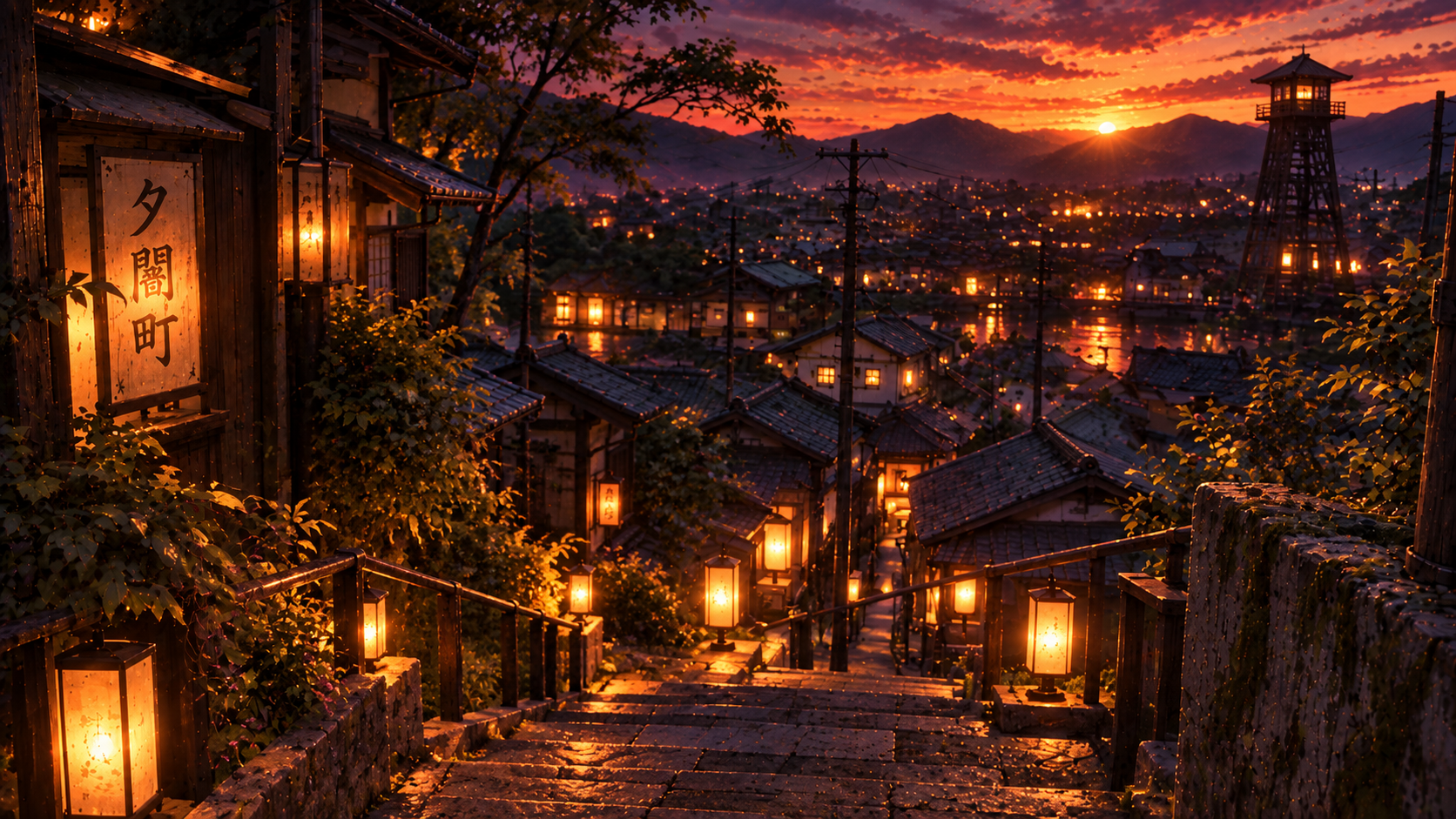 風景夕闇町全景