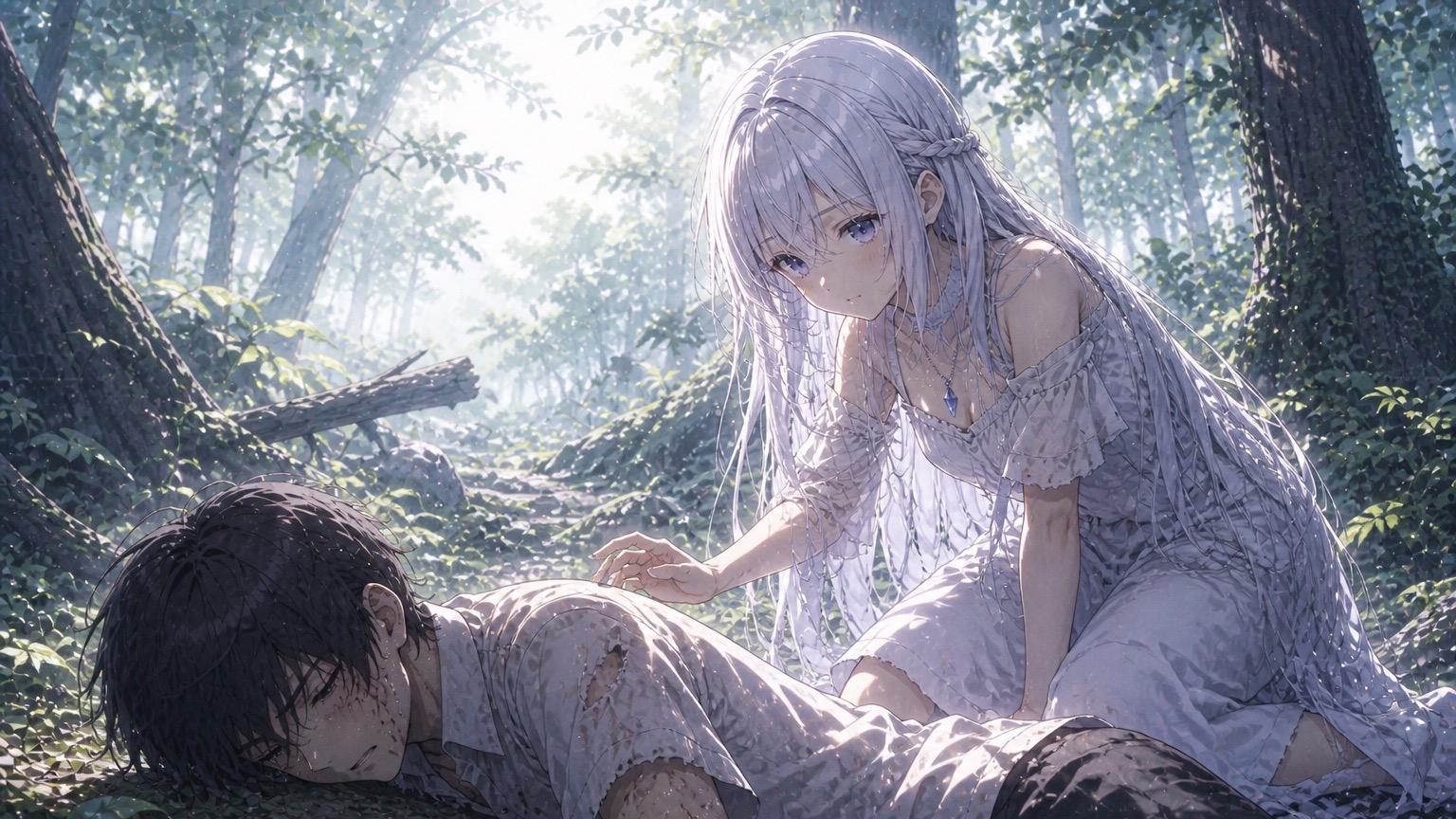 主人公を介抱する謎の少女