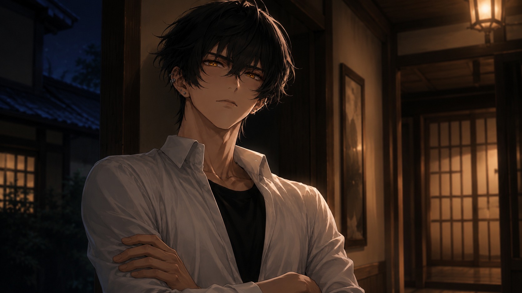 玄関で待つ蓮耶