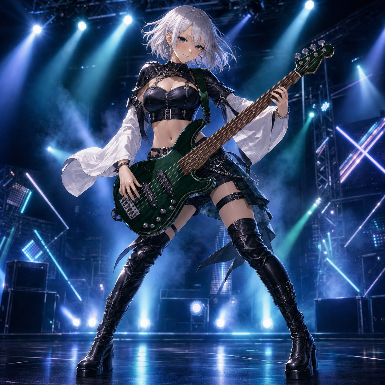 ステージ衣装でベース演奏全身