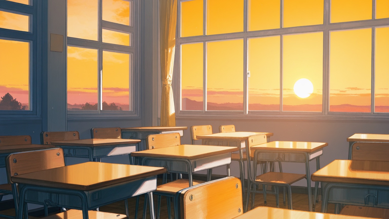 夕暮れ時の誰もいない教室