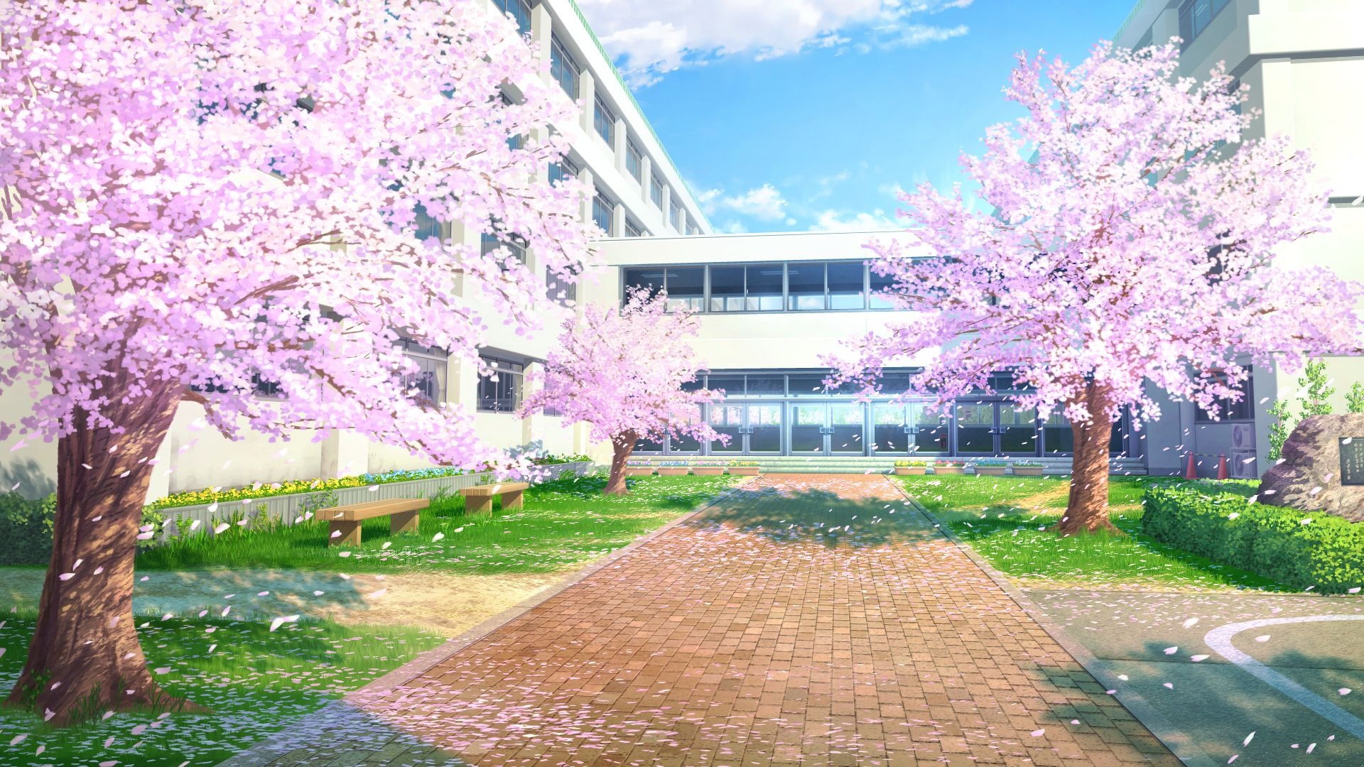 桜が咲いている春の学園