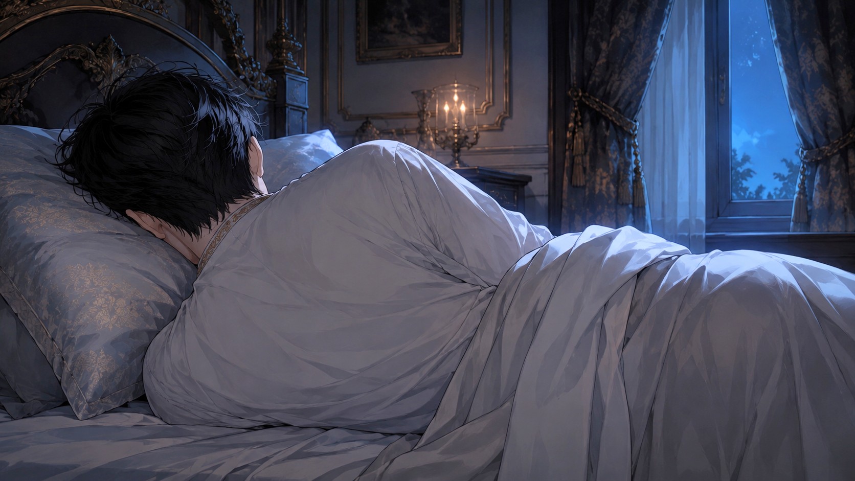 背を向けて眠るマリウス