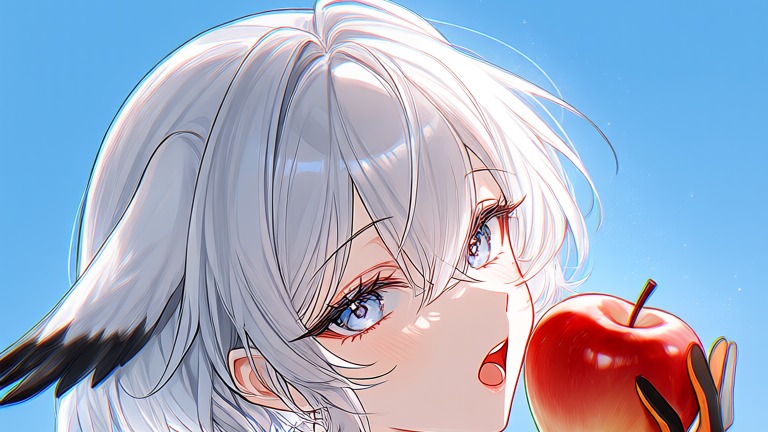 ななのは先輩からりんごをもらう