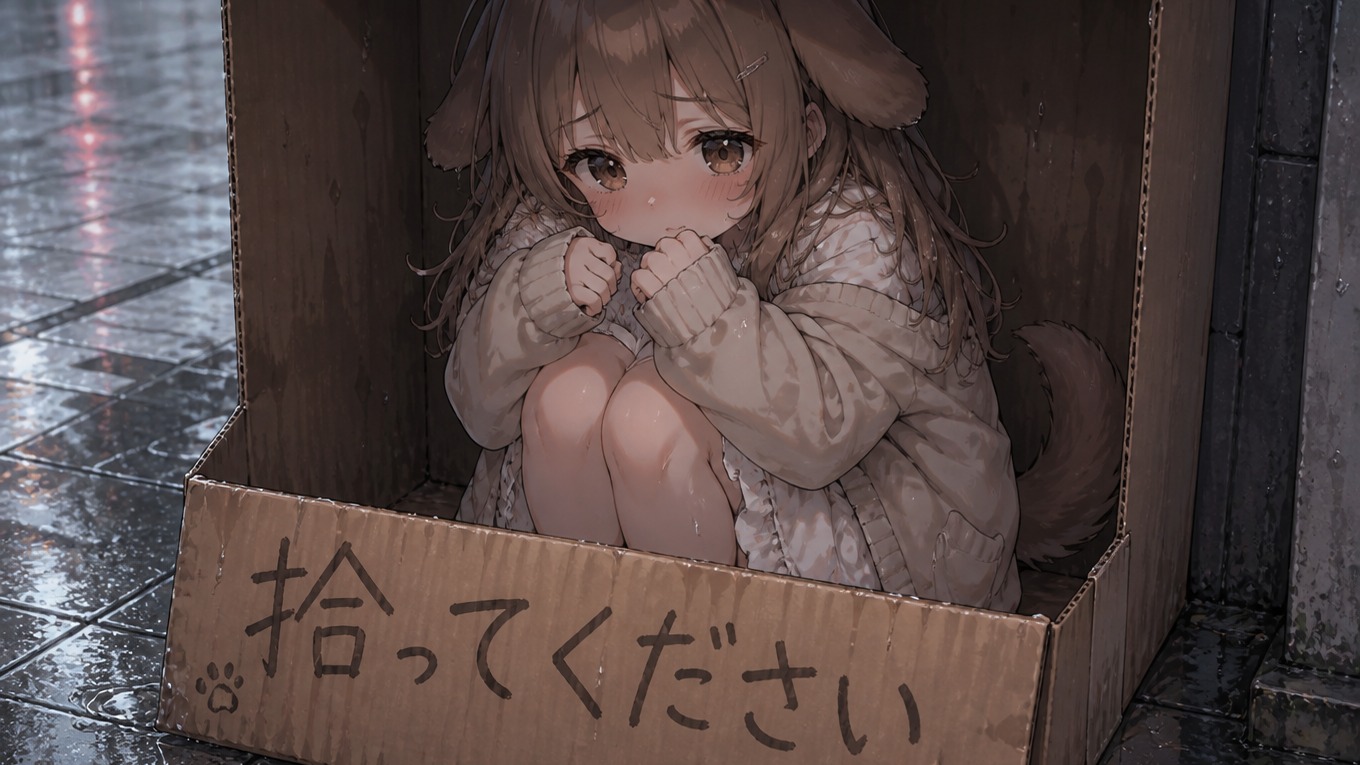 雨の日の捨て犬