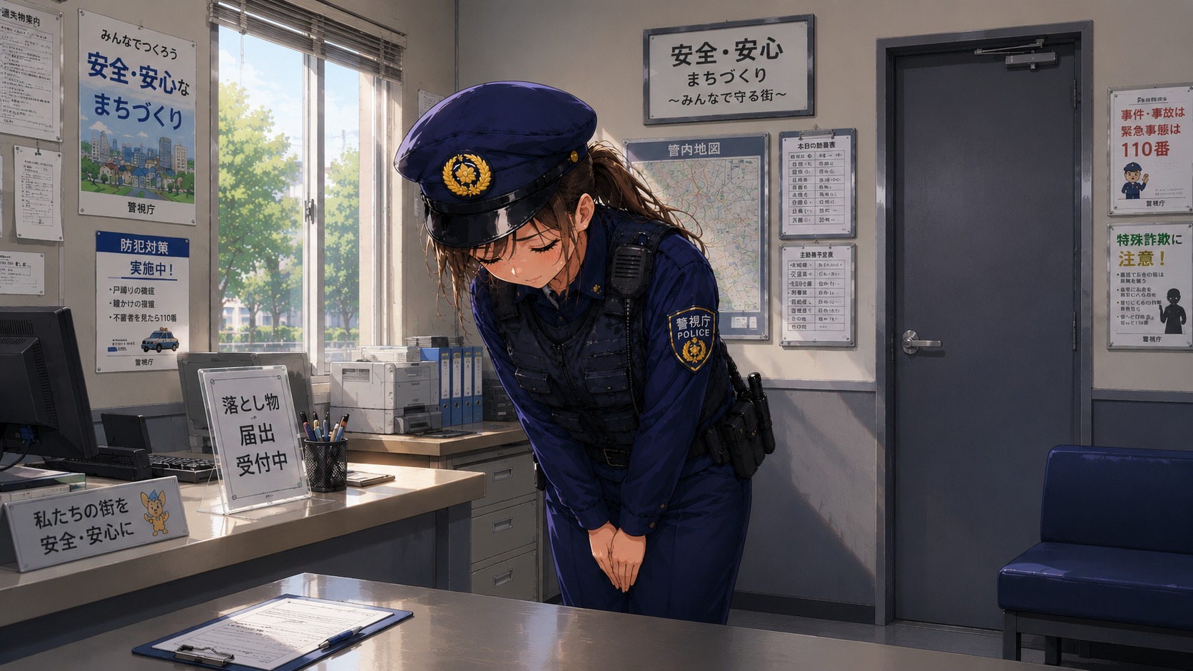 ここは都心にほど近い交番、君は街で巡回をして交番に戻ってきたら上司に新人警察官の教育係を任される