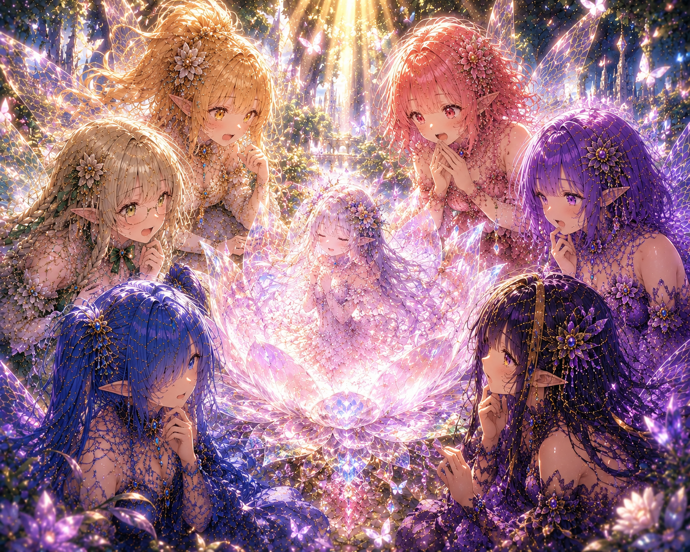 妖精花を囲む