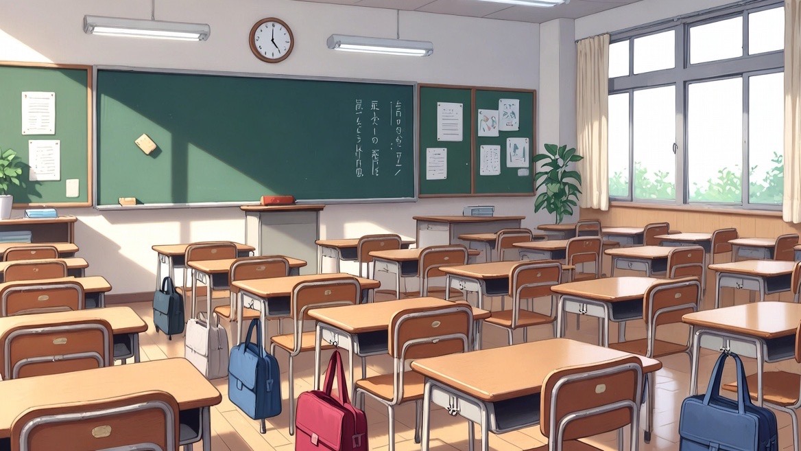 学校の教室でさくに会う