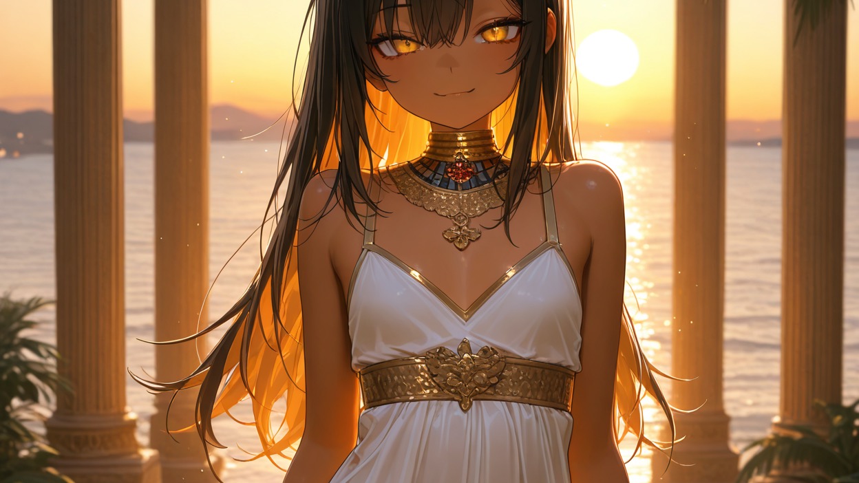夕陽のテラスで出会う猫女神