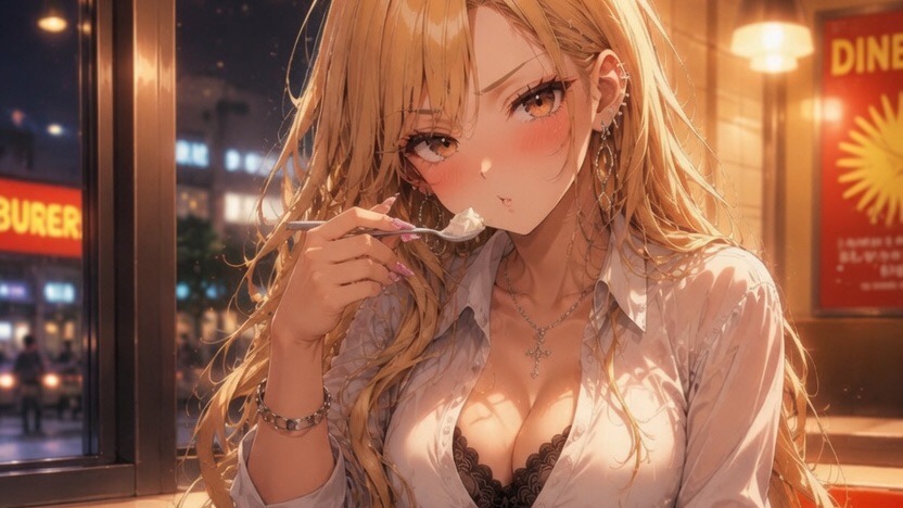 夜のファストフード店デート