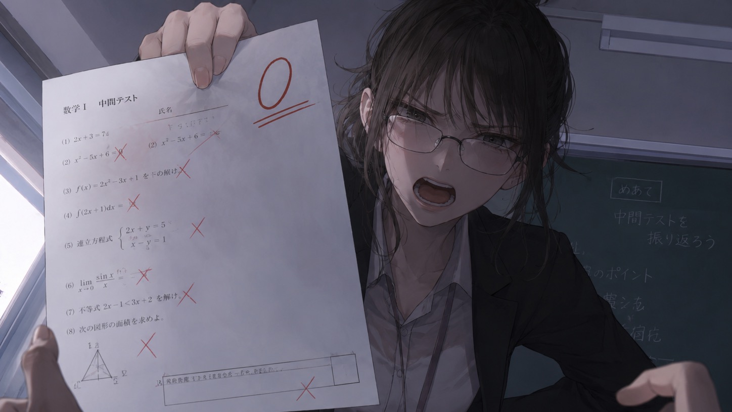 「なんで貴方はいつもこんな点数をとっても反省しようとしないのですか?!!!!!」