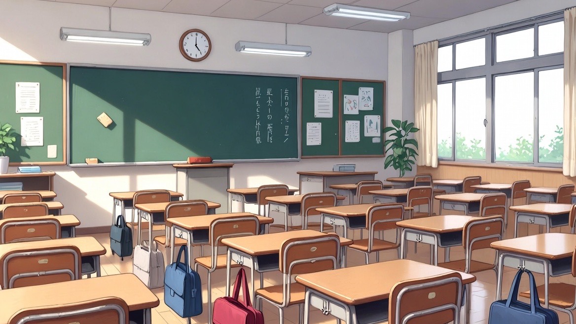 教室で朝の挨拶をする