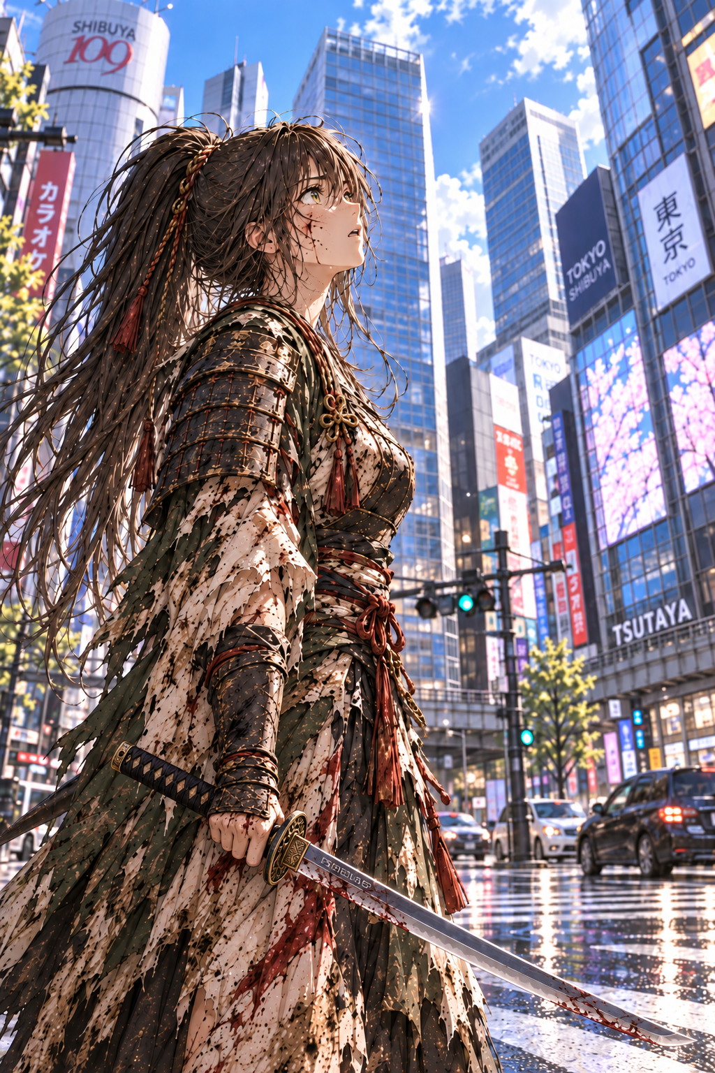 戦装束摩天楼を見上げて