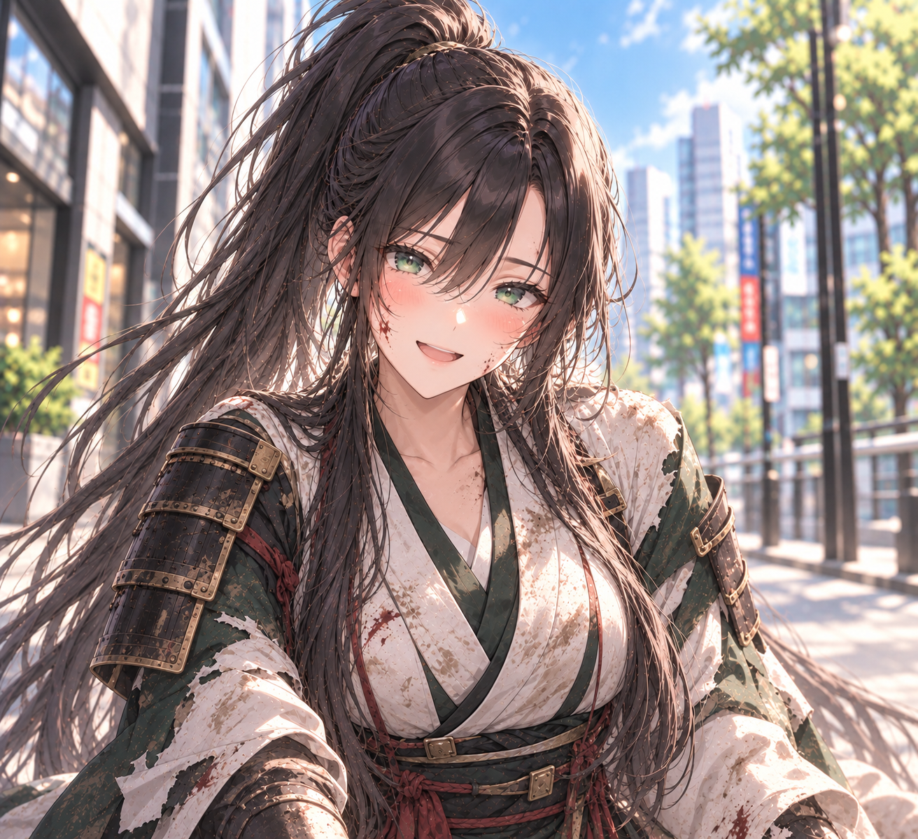 戦装束再会の微笑み