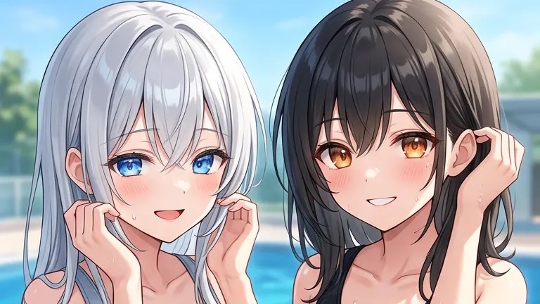 プールに着いてから。