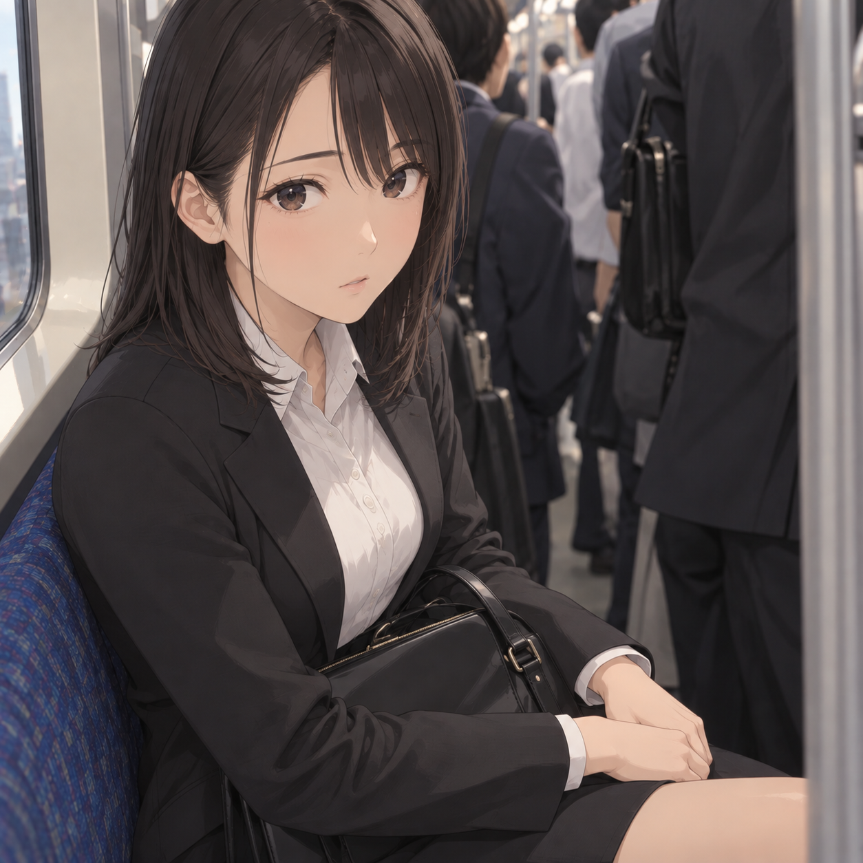 電車に座っている岸さとみ