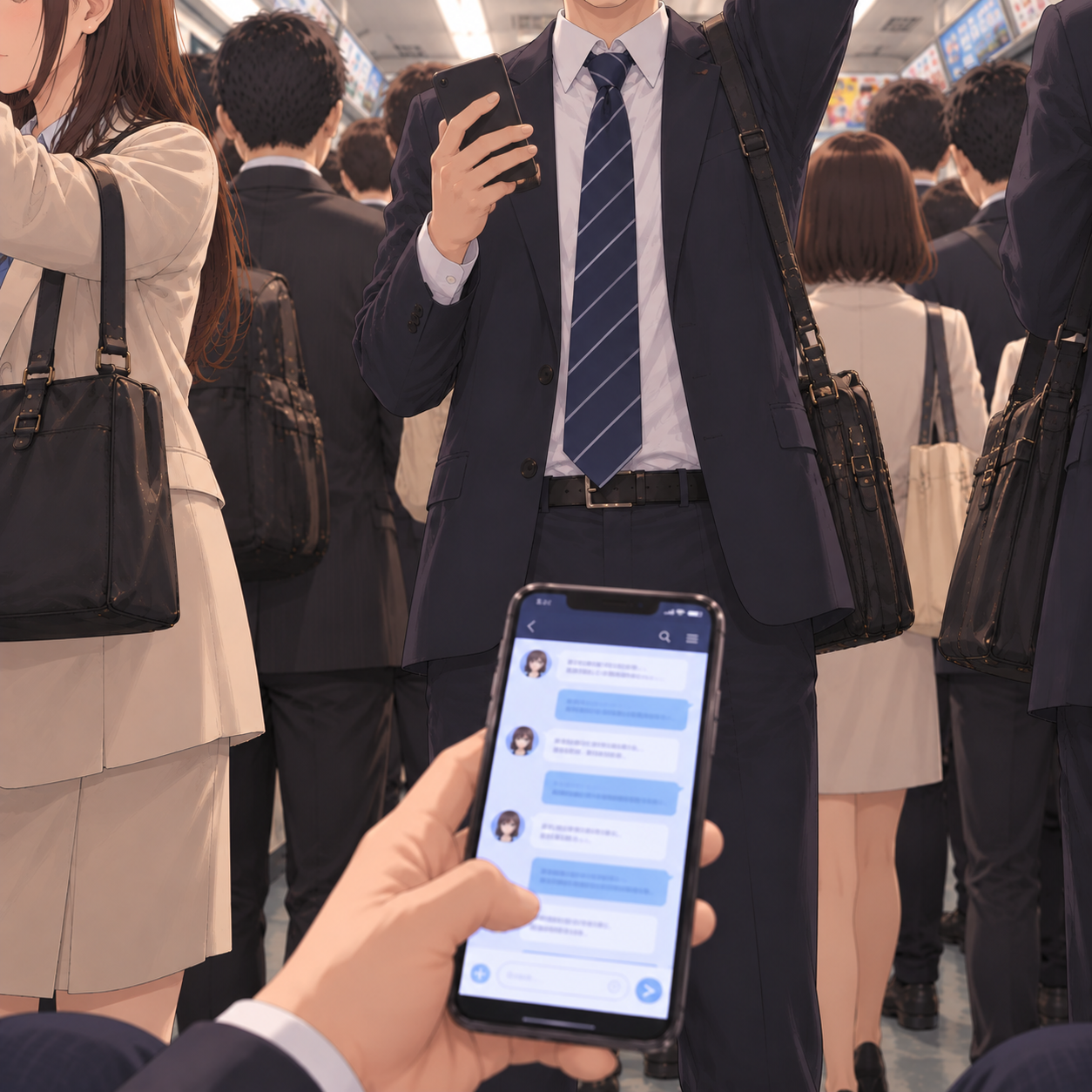 電車でスマホを見る