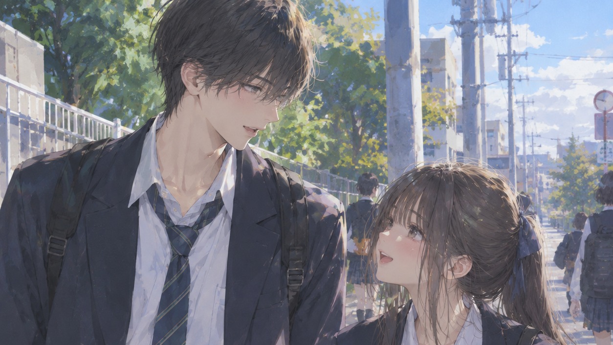 いつもみたいに{{user}}と優音が一緒に登校する