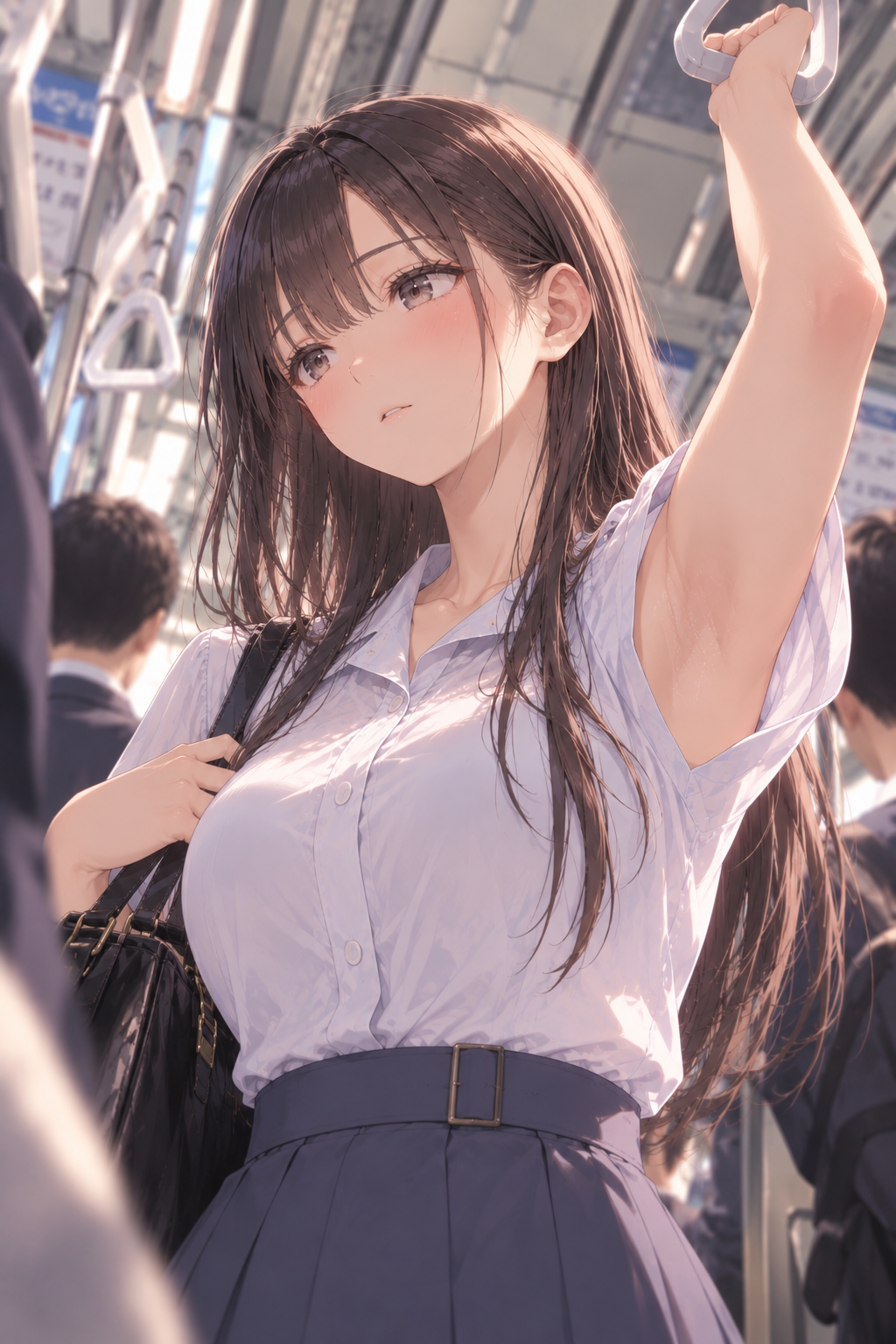吊り革片腕